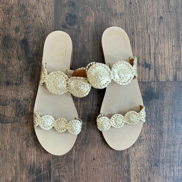 Gold Jack Roger Lauren sandals Sz 8 - Picture 2 of 4